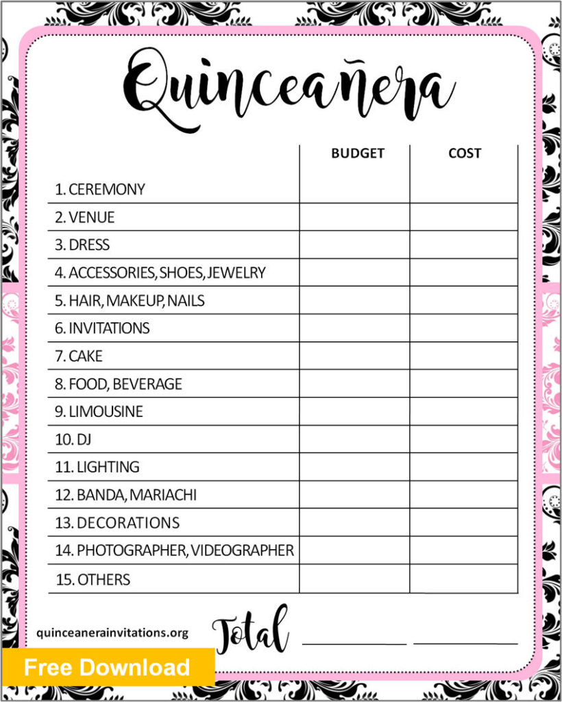 quinceanera budget template