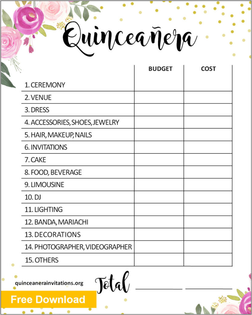 quinceanera expense tracker