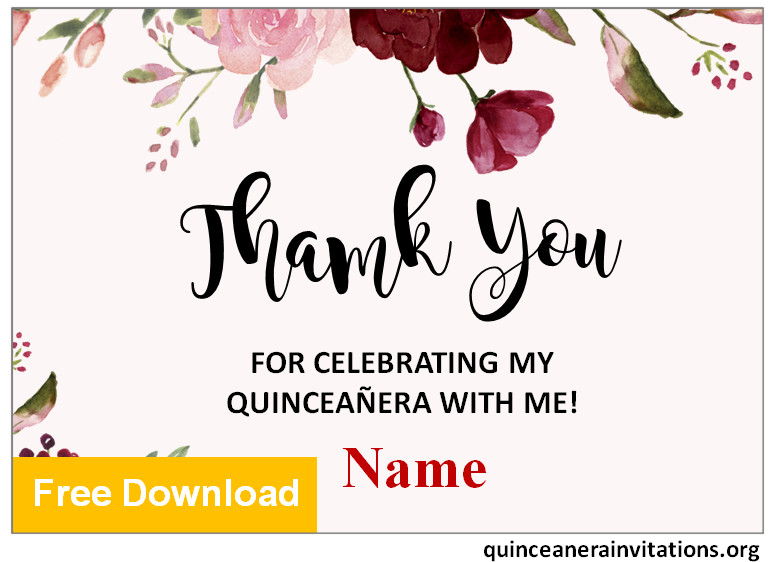 free quinceanera thank you cards