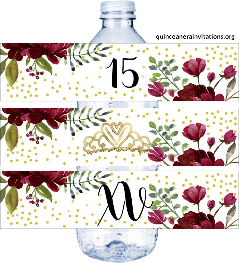 pink quinceanera water label